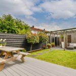 Trendy outdoor veranda in a big house